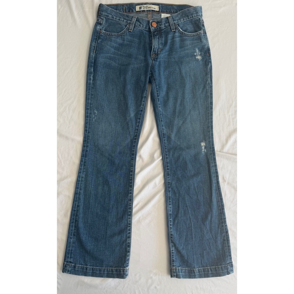 Gap Long and Lean Jeans Womens 2 Ankle Blue Denim Distressed Mid Rise Flare USA